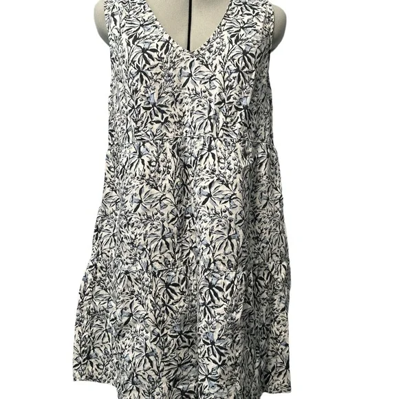 Lucky Brand 100% Linen Tiered Dress Womens S Bluebell Floral Sleeveless NEW - Picture 6 of 11